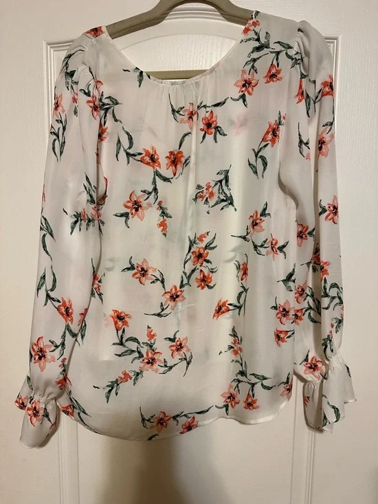 Joie Cream Blouse with Coral Floral Motif - Picture 2 of 5